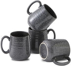 Hasense Dark Grey Coffee Mugs Set of 4, 12oz Ceramic Coffee Cups, Latte Mug with Large Handle for Coffee, Tea, Milk and Hot Cocoa,Easy Hold & Clean, Dishwasher & Microwave Safe by Hasense
