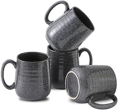 Hasense Dark Grey Coffee Mugs Set of 4, 12oz Ceramic Coffee Cups, Latte Mug with Large Handle for Coffee, Tea, Milk and Hot Cocoa,Easy Hold & Clean, Dishwasher & Microwave Safe by Hasense
