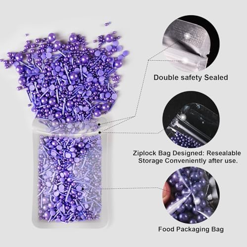 HUEBEATY® 6-in-1 Purple Edible Pearls Sprinkles, Sanding Sugar for Cake Decorating, Cupcakes, Cookies & Ice Cream - 180g, Edible Mardi Gras, Halloween & Mermaid Purple Cake Sprinkles and Decorations - Image 5