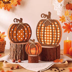 3 Pcs Fall Pumpkin Decor, Wooden Autumn Fall Decorations for Home - Image 2