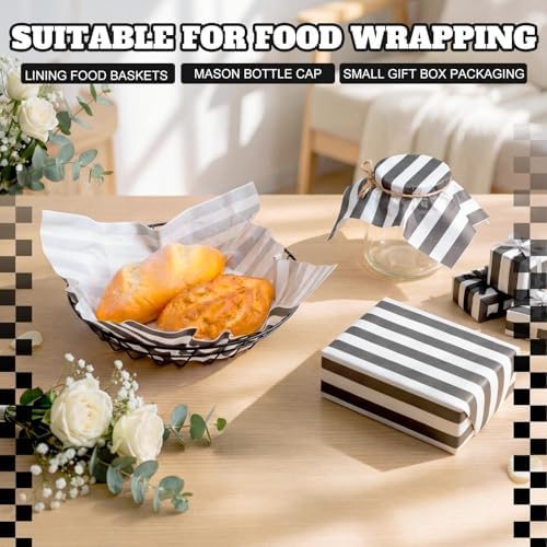 Marspark 100 Sheet Black and White Striped Wax Paper for Food 12 x 12 Inch - Image 2