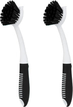 Dish Brush with Handle, 2 Pack Scrub Brushes with Built-in Scraper by HileSwan