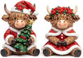 2 Pcs Christmas Highland Cow Figurines, Christmas Table Decor by Burbell