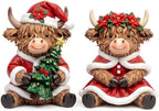 2 Pcs Christmas Highland Cow Figurines, Christmas Table Decor by Burbell