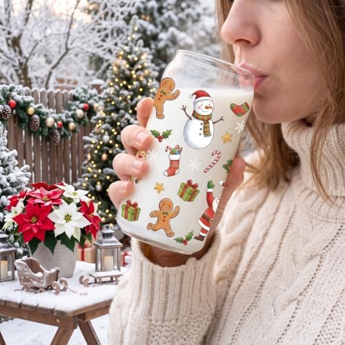 Christmas Glass Cups with Lid and Straw Xmas Winter Holiday Gifts - Image 6