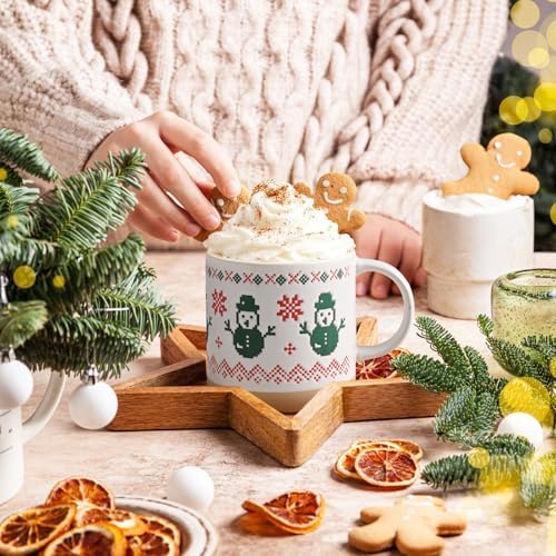 YHRJWN Christmas Mugs Set of 4, Christmas Mugs with Xmas Tree, Snowman, Snowflake, Reindeer Design Pixel Print, Xmas Coffee Mugs for Family Friends, 12 Oz - Image 3