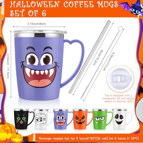 6 Pcs Halloween Coffee Mug 16 Oz Insulated Stainless Steel Gift Cup - Image 2
