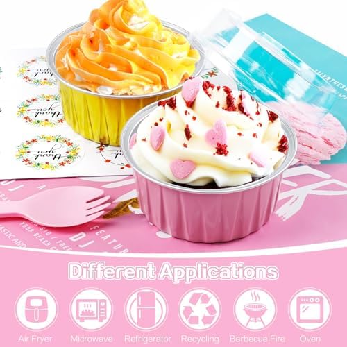 30Pcs Mini Cake Pans with Lids Aluminum Foil, ZOXILEN 5oz Disposable Mini Loaf pans with Lids and Spoons, Small Baking Cups Pie Tins Muffin Pan Cheesecake Containers for Party Pink Round - Image 5