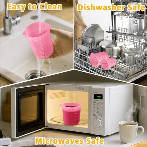 Palksky Silicone Cups for Melting Chocolate, 4PCS Pink Silicone Measuring Cups with 1 Cup & 1.5 Cup Capacity, Reusable Baking Supplies for DIY Chocolate Molds, Melting Chocolate - Image 5