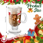 Sliner Set of 12 Christmas Glass Coffee Mugs with Handle 8 oz Clear Irish Coffee Mugs Footed Irish Glasses Xmas Glasses Winter Holiday Cups for Beverages Latte Hot Chocolate - Image 2