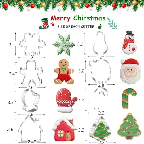 Christmas Cookie Cutters, 8PCS Holiday Cookie Cutter Shapes - Snowman,Christmas Tree,Gingerbread Man,Candy Cane,Snowflake,Santa Face,Christmas House, Winter Glove Cookies Mold - Image 2
