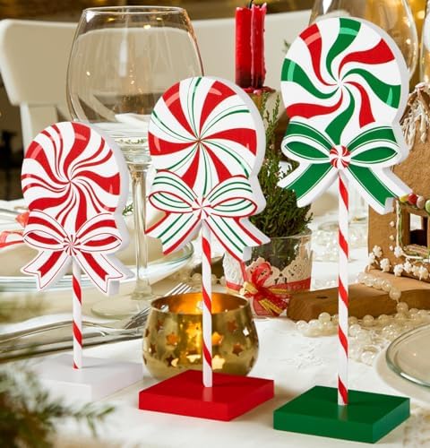 3 Pieces Christmas Table Decorations Wood Candy Set, Red Christmas Tiered Tray Decor,Rustic Candy Table Decorations for Home Tables(Classic) by Sereliy