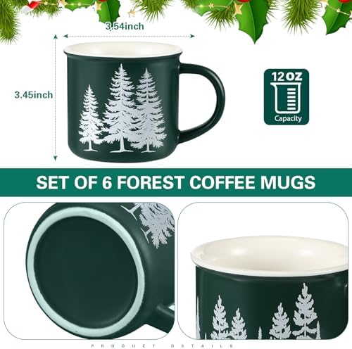 Jinei 6 Pcs Christmas Coffee Mug Ceramic Cups, Dark Green - Image 2