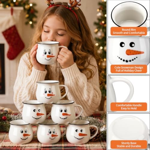 Vesici 6 Pcs Christmas Ceramic Mugs Bulk White Snowman Winter Coffee Cups - Image 3