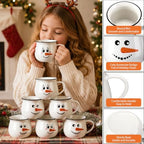 Vesici 6 Pcs Christmas Ceramic Mugs Bulk White Snowman Winter Coffee Cups - Image 3