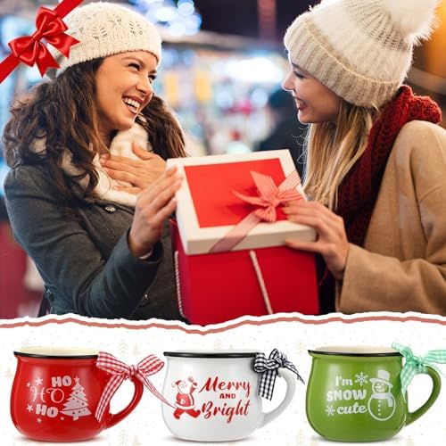 Potchen 6 Pcs 5 oz Christmas Coffee Mugs with Ribbons,Cute - Image 3