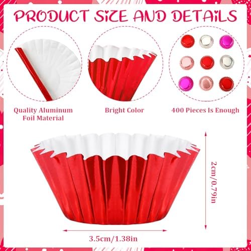400Pcs Valentine's Day Mini Foil Cupcake Liners Red Pink Silver - Image 2