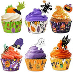 Halloween Cupcake Liners with Toppers Picks, Standard Wrappers Cupcake Disposable Baking Cups Muffin Liners for Halloween Party Decorations Supplies (150 Liners & 150 Toppers) - Image 2