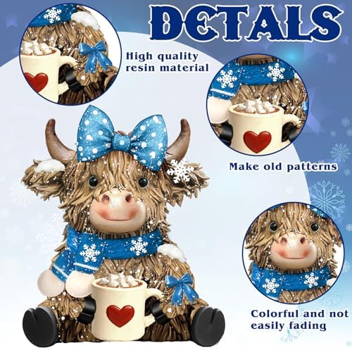 2 Pack Winter Highland Cow Figurine Decor, Resin Table Decor - Image 4