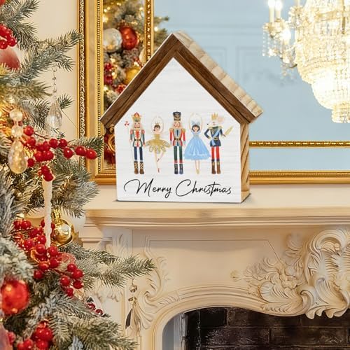 Nutcracker Christmas Decor, Merry Christmas House Shaped Wooden Sign - Image 4