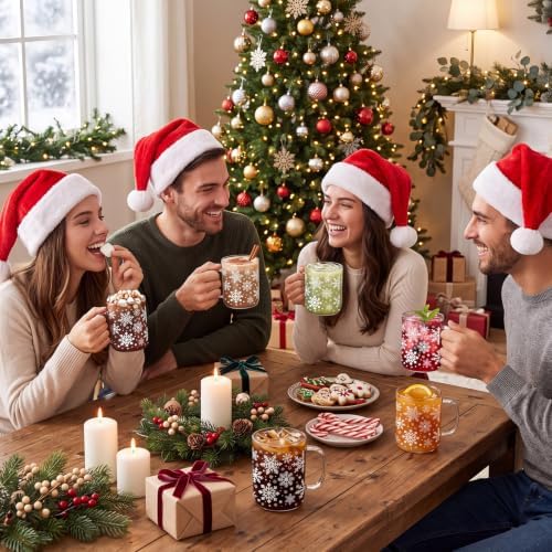 12 Pcs Christmas Glass Mugs with Handle Winter Xmas Coffee Mugs, Snowflakes - Image 7