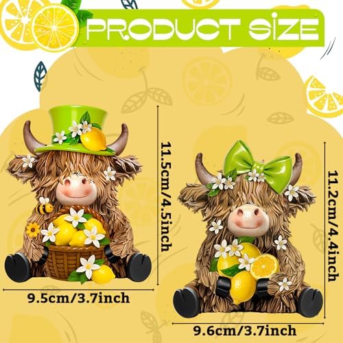 2 Pcs Resin Highland Cow Figurines Decor, Lemon Style - Image 3