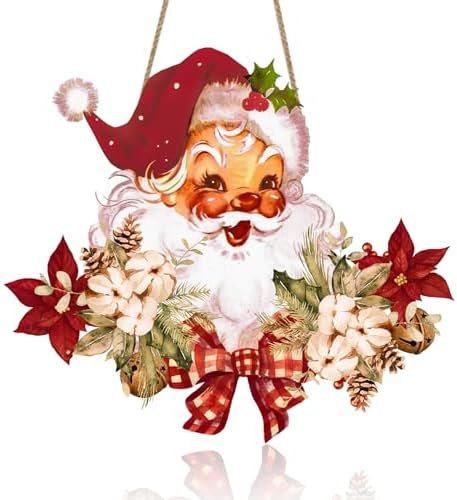 Christmas Decorations Christmas Hanging Wooden Sign - Vintage Style Santa Claus Welcome Sign for Front Door Xmas Wall Hanging Decor for Indoor Outdoor Christmas Party Supplies by Rahase