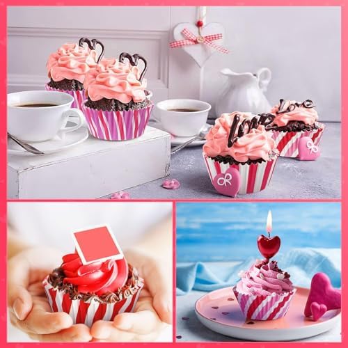 SANNIX 450Pcs Pink Cupcake Liners, Pink Red White Cupcake Wrappers Paper Wraps Muffin Liners for Wedding Birthday Valentines Day Party Candy Cake Decorations Supplies - Image 7