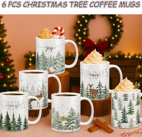 Didaey 6 Pcs Christmas Tree Mugs Winter Reindeer and Pine Tree Ceramic Cup - Image 2