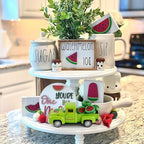 Watermelon Truck Decor, Vintage Green Pickup Truck with Farm Fresh Watermelon, Summer Farmhouse Tiered Tray Decor, Rustic Kitchen Tabletop Decorations for Home Office - Image 5