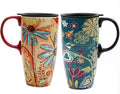 Topadorn Set of 2 Ceramic Travel Mugs with Lid, 17oz Ceramic Coffee Mug by Topadorn