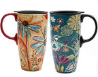 Topadorn Set of 2 Ceramic Travel Mugs with Lid, 17oz Ceramic Coffee Mug by Topadorn