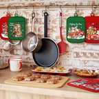 Jingmore 12 Pcs Christmas Pot Holders with Pocket Red Green Pot Holders for Kitchen Santa Claus Snowman Hot Pads and Oven Mitts Cute Farmhouse Oven Gloves Gift for Christmas Winter Baking Cooking - Image 2