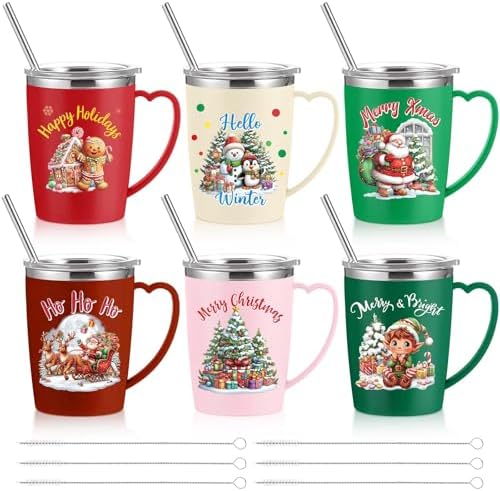 Maxcheck 6 Pcs Christmas Coffee Mugs 16 Oz Insulated Stainless Steel Cups by Maxcheck