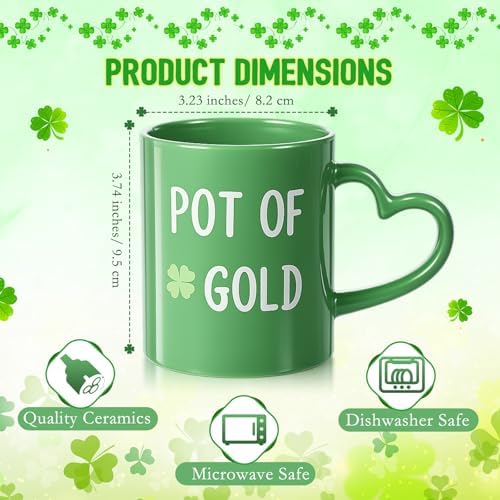 St Patrick's Day Irish Coffee Mugs Set of 6,10 oz Ceramic St. Paddy's Day Mugs with Heart Shaped Handle, Green Shamrock Clover Coffee Mug, Irish Glasses Lucky Gifts for Home Party Decor 2026 - Image 2