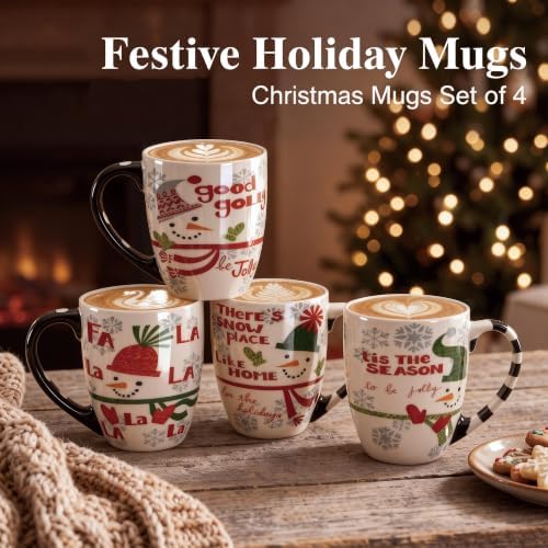 Topadorn 18 oz Christmas Mugs Set of 4, Ceramic Coffee Cups with Snowman & Christmas Hat Design - Gift for Family and Friends, Ideal for Holiday Party, Hot Chocolate, Tea - Image 2