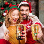 6 Set Christmas Glasses Cups with Bamboo Lid and Glass Straw 16 oz Gingerbread Man Christmas Drinking Cup Beer Iced Coffee Cup Xmas Tumbler Mugs for Women Men Holiday Party Office Gifts - Image 5