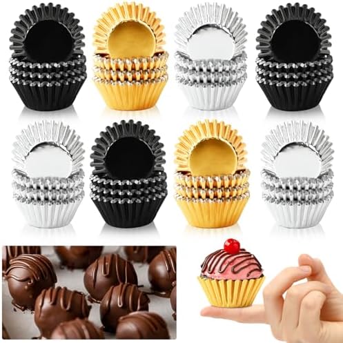 400pcs Mini Foil Cupcake Liners Golden Silver Black by AUGSUN