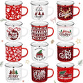 Christmas Enamel Mugs Set of 12, 12 oz Holiday Coffee Cups Gifts by Suttmin