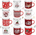 Christmas Enamel Mugs Set of 12, 12 oz Holiday Coffee Cups Gifts by Suttmin