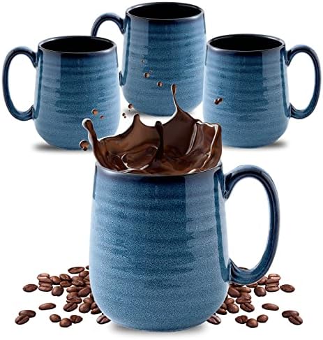 HASENSE Coffee Mugs Set of 4, 15 Ounce Porcelain Mug Set with Handle for Morning Coffee Tea and Cocoa, Ceramic Coffee Cups with Beautiful Glaze for Men, Women, Navy by Hasense