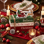 4 Pcs Christmas Table Decorations Reindeer Sleigh Wood Book Signs - Image 4