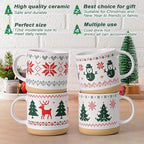 YHRJWN Christmas Mugs Set of 4, Christmas Mugs with Xmas Tree, Snowman, Snowflake, Reindeer Design Pixel Print, Xmas Coffee Mugs for Family Friends, 12 Oz - Image 6