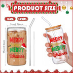 SiliFine 6 Pcs Christmas Glass Cups with Lid and Glass Straw, 16 oz - Image 3