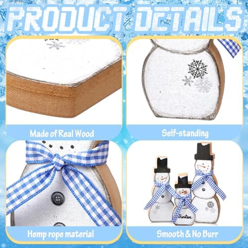 Suzile 3 Pcs Christmas Snowman Decoration Rustic Wooden Winter Indoor Decor - Image 4