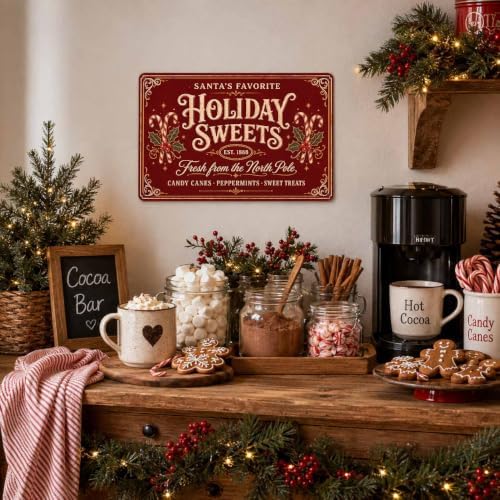 Holiday Sweets Sign, Christmas Candy Cane Decor, Vintage Wall Art - Image 4
