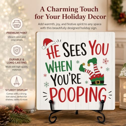 Christmas Bathroom Decor Wood Plaque with Support Stand Wooden Signs - Image 3