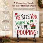 Christmas Bathroom Decor Wood Plaque with Support Stand Wooden Signs - Image 3