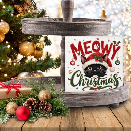 Black Cat Christmas Decor, Meowy Christmas Wooden Sign, Happy Holiday Decor - Image 7