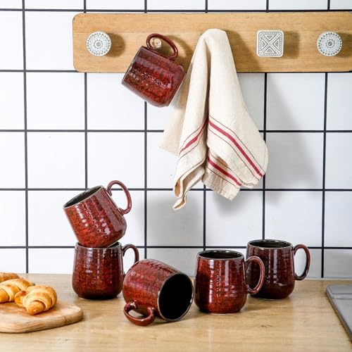 HASENSE Coffee Mugs 8 oz, Ceramic Small Espresso Cups Set of 6, Red - Image 6